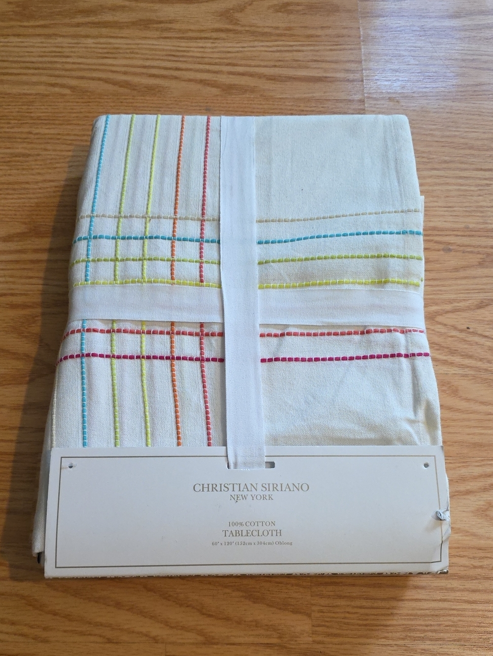 Christian Siriano Cream Cotton Tablecloth with Multicolor Stitching